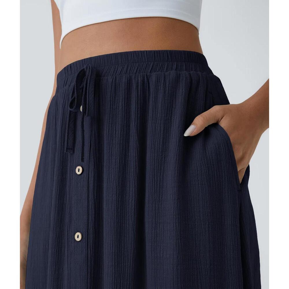 NWT Halara High Waisted Drawstring Pocket Flowy Casual Skirt Maritime Blue XL - Picture 6 of 10